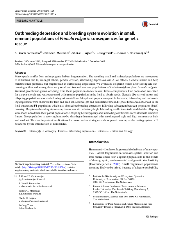 (PDF) Outbreeding depression and breeding system evolution in small ...