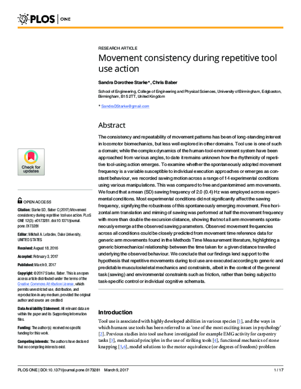 (PDF) Movement consistency during repetitive tool use action