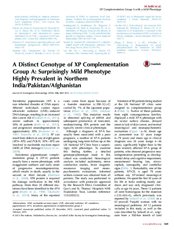 (PDF) A Distinct Genotype of XP Complementation Group A: Surprisingly ...