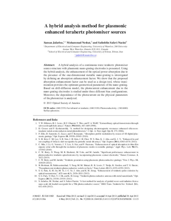 (PDF) A hybrid analysis method for plasmonic enhanced terahertz ...