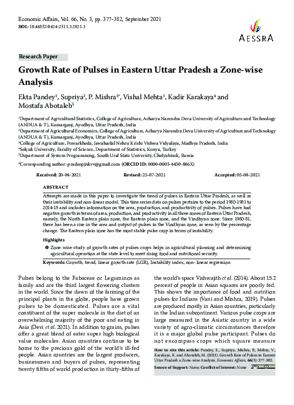 (PDF) Growth Rate of Pulses in Eastern Uttar Pradesh a Zone-wise Analysis