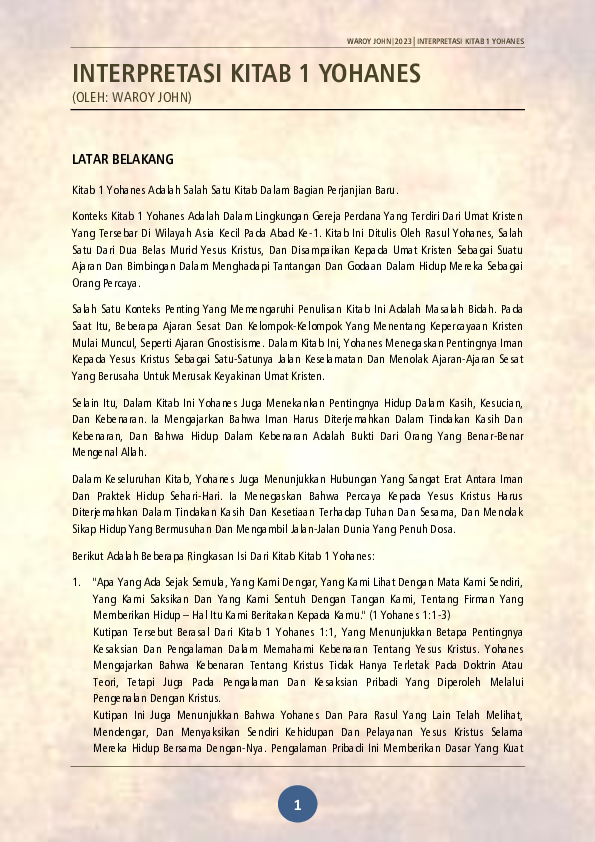 (PDF) INTERPRETASI KITAB 1 YOHANES
