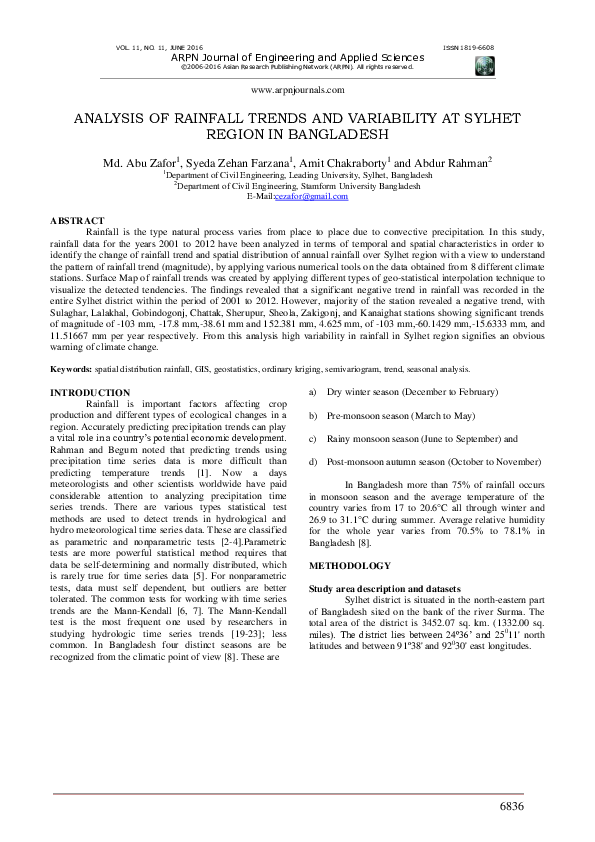 (PDF) Analysis of Rainfall Trends and Variability at Sylhet Region in ...