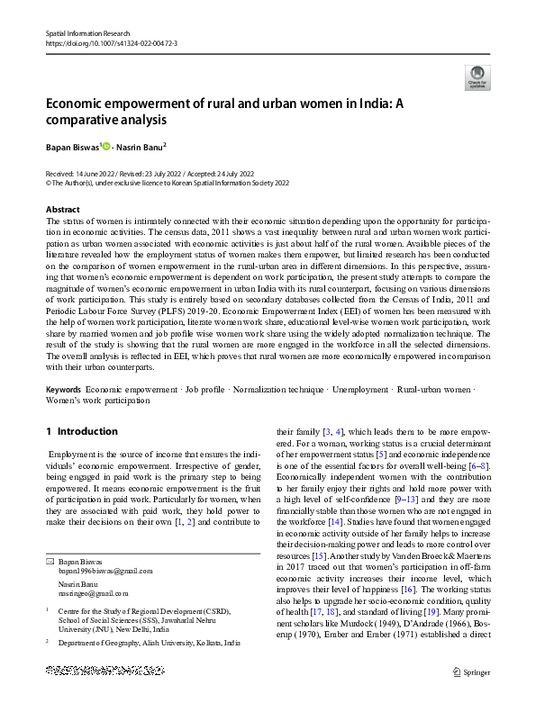 (PDF) Economic empowerment of rural and urban women in India: A ...