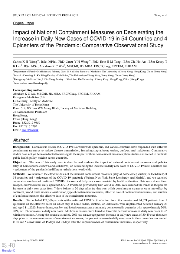 (PDF) Impact of National Containment Measures on Decelerating the ...