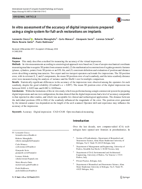 (PDF) In vitro assessment of the accuracy of digital impressions ...
