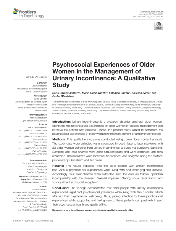 (PDF) Psychosocial Experiences of Older Women in the Management of ...