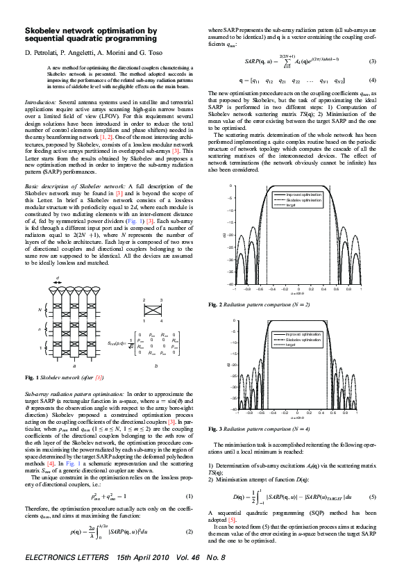 (PDF) Skobelev network optimisation by sequential quadratic programming