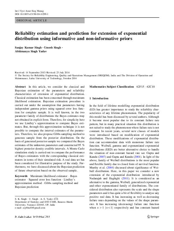 (PDF) Reliability estimation and prediction for extension of ...