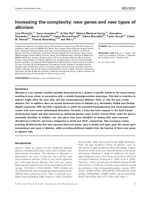 (PDF) Increasing the complexity: new genes and new types of albinism