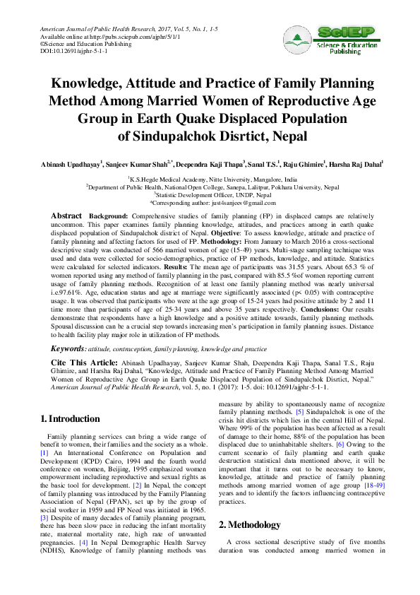 (PDF) Knowledge, Attitude and Practice of Family Planning Method Among ...