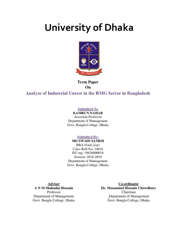 (PDF) Term Paper on Analyze of Industrial Unrest in the RMG Sector in ...
