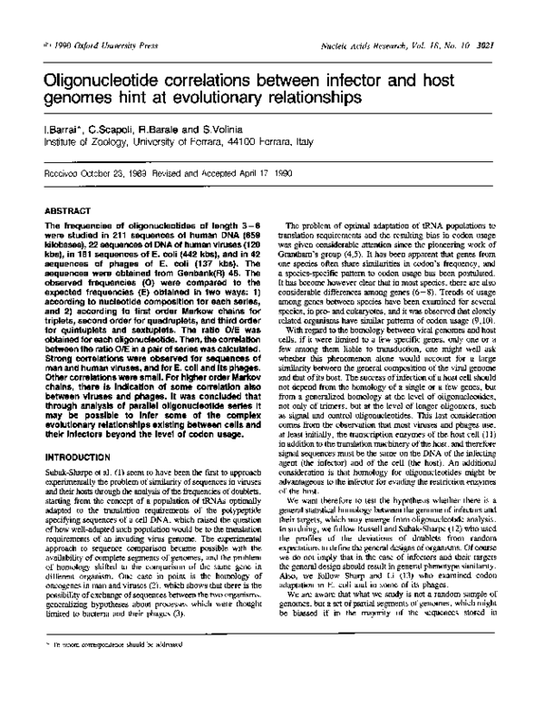 (PDF) Oligonucleotied corrrelations between infector and host genomes ...