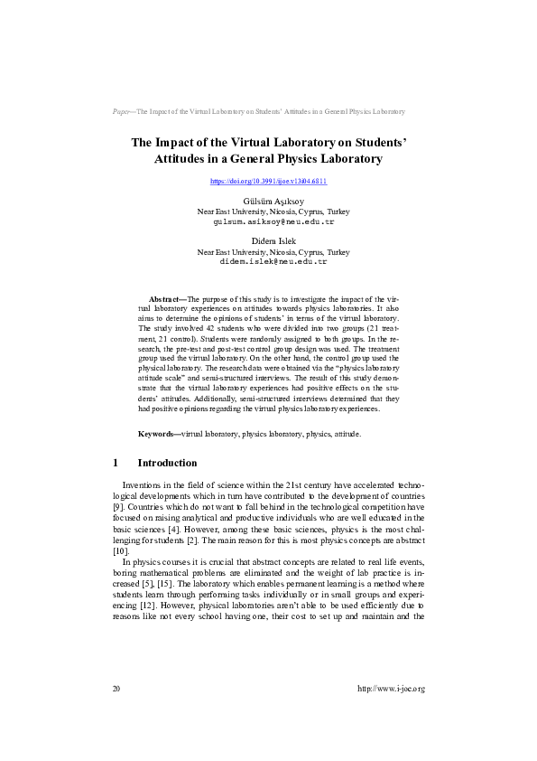 (PDF) The Impact of the Virtual Laboratory on Students’ Attitude in a ...