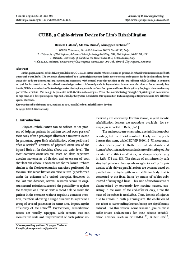 (PDF) CUBE, a Cable-driven Device for Limb Rehabilitation