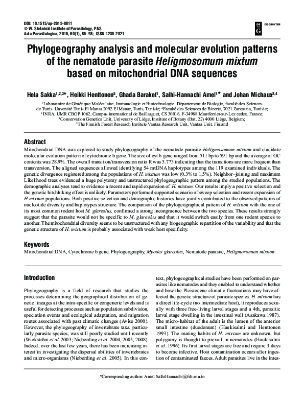 (PDF) Phylogeography analysis and molecular evolution patterns of the ...