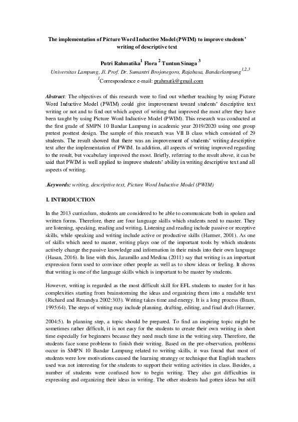 (PDF) The implementation of Picture Word Inductive Model (PWIM) to ...
