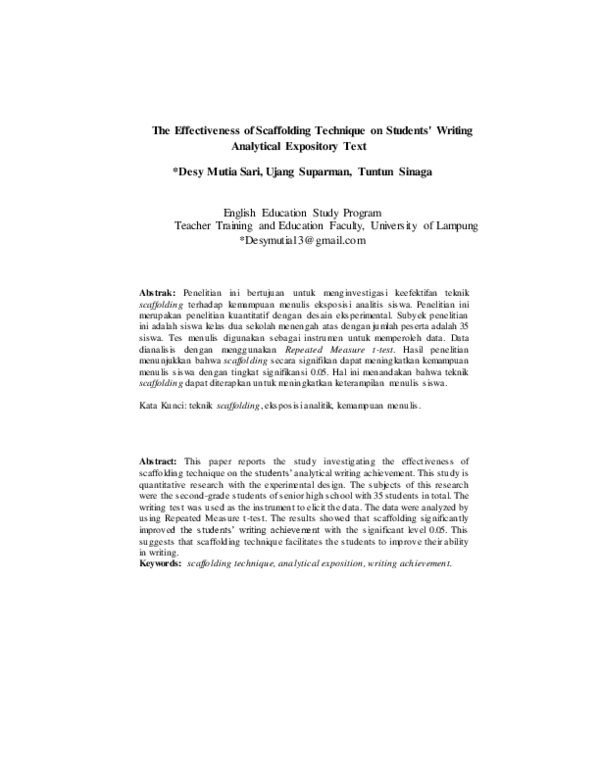 (PDF) The Effectiveness of Scaffolding Technique on Students' Writing ...