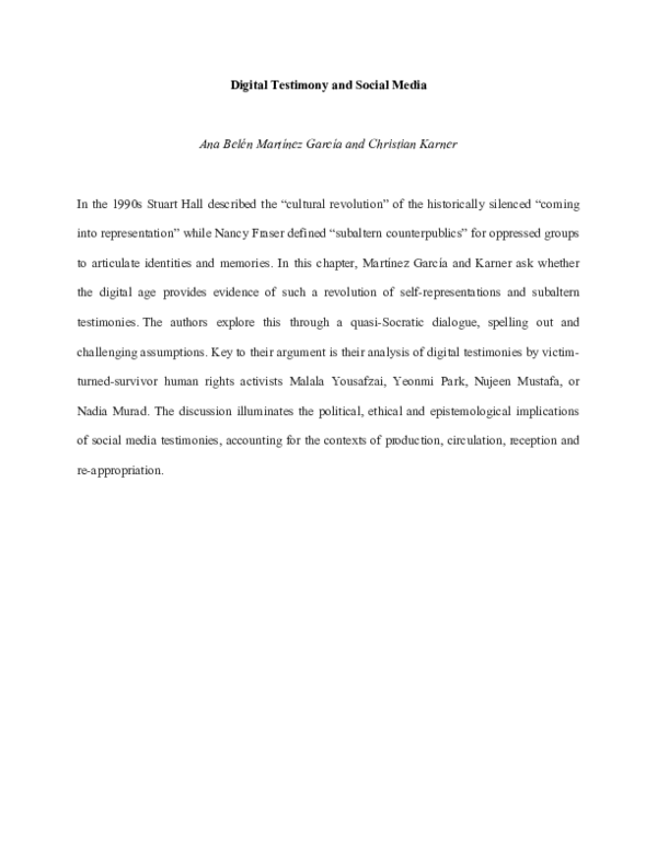 (DOC) Digital Testimony and Social Media