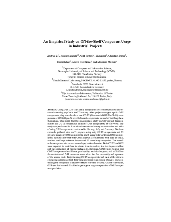(PDF) An Empirical Study on OfftheShelf Component Usage in Industrial