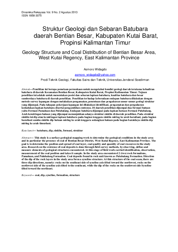 (PDF) Geology Structure and Coal Distribution of Bentian Besar Area