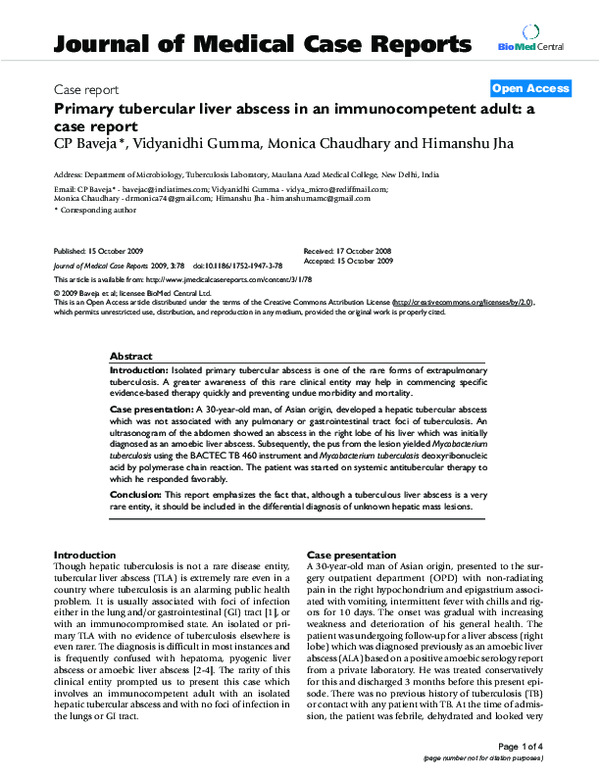 (PDF) Primary tubercular liver abscess in an immunocompetent adult: a ...