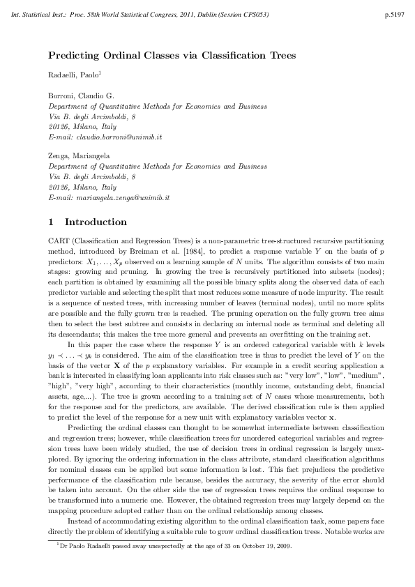 (PDF) Predicting Ordinal Classes via Classification Trees
