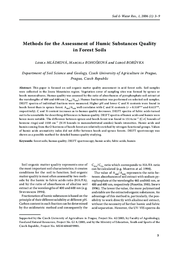(PDF) Methods for the Assessment of Humic Substances Quality in Forest ...