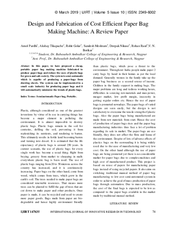 (PDF) Design and Fabrication of Cost Efficient Paper Bag Making Machine