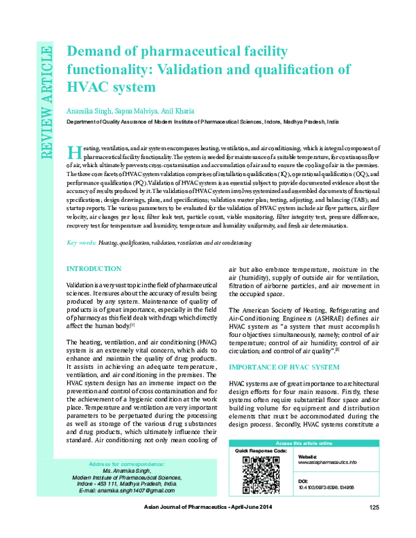 (PDF) Demand of pharmaceutical facility functionality Validation and