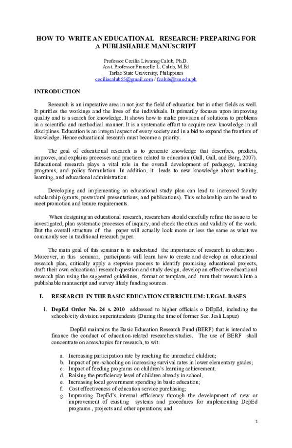 (DOC) HOW TO WRITE AN EDUCATIONAL RESEARCH: PREPARING FOR A PUBLISHABLE ...
