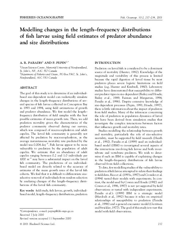 (PDF) Modelling changes in the length-frequency distributions of fish ...