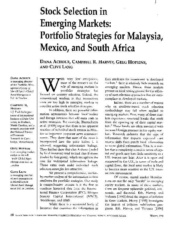 (PDF) Stock selection in emerging markets: portfolio strategies for ...