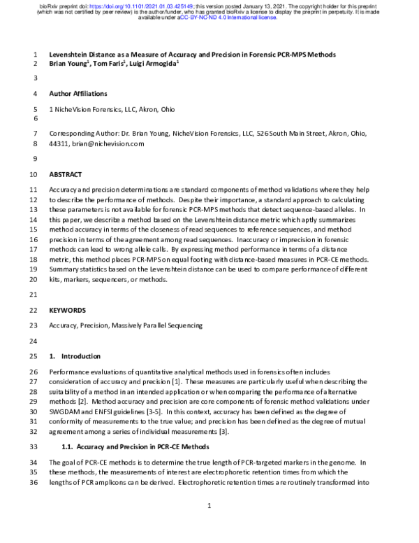 (PDF) Levenshtein distance as a measure of accuracy and precision in ...