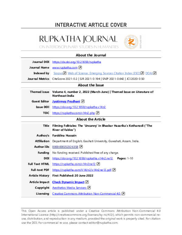 (PDF) Filming Folktales: The ‘Uncanny’ in Bhaskar Hazarika’s Kothanodi ...