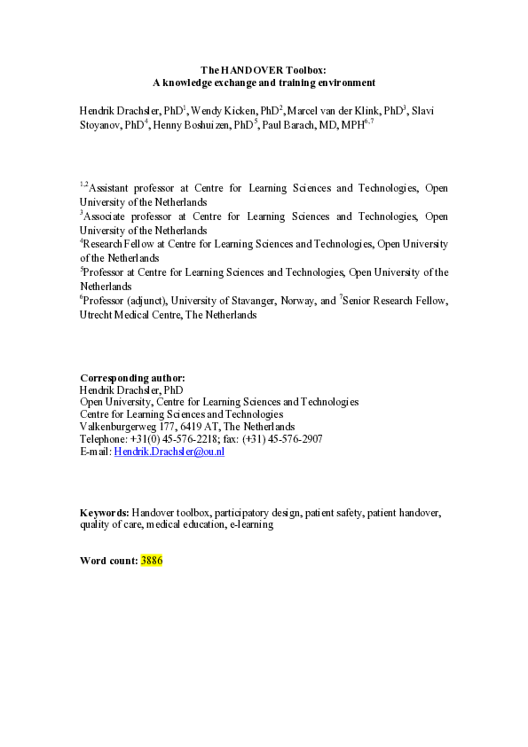 (PDF) Handover Toolbox: Training for Patient Care