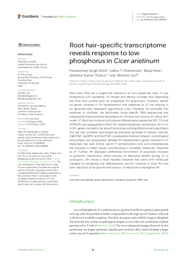 (PDF) Root hair-specific transcriptome reveals response to low ...