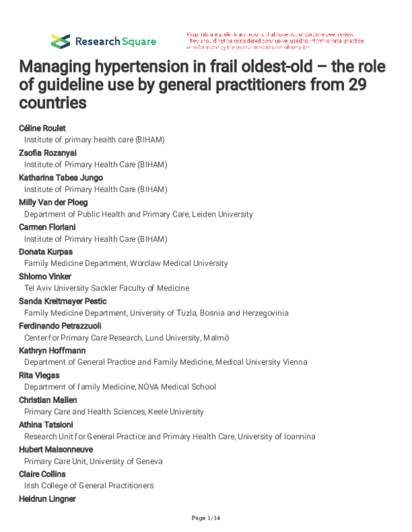 (PDF) Managing hypertension in frail oldest-old – the role of guideline ...