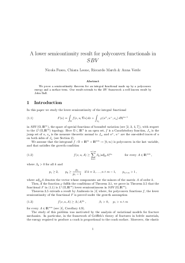(PDF) A lower semi-continuity result for polyconvex functionals in SBV