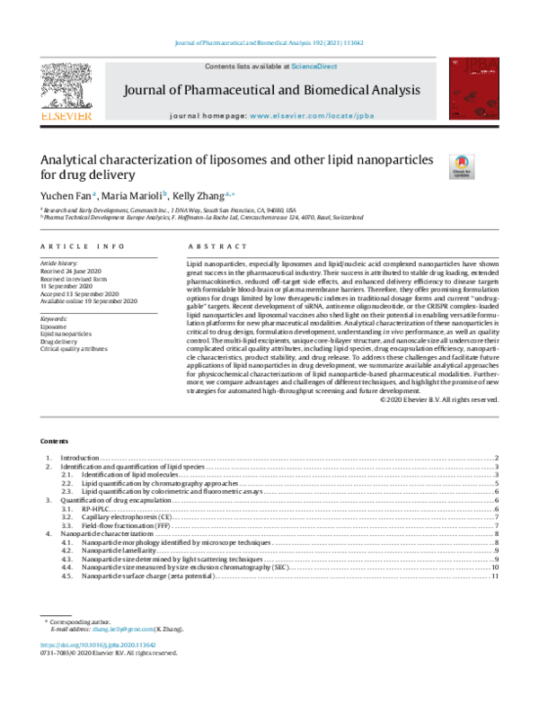 (PDF) Analytical characterization of liposomes and other lipid ...