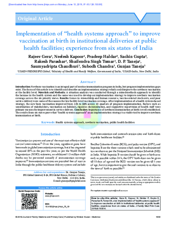 (PDF) Implementation of “health systems approach” to improve