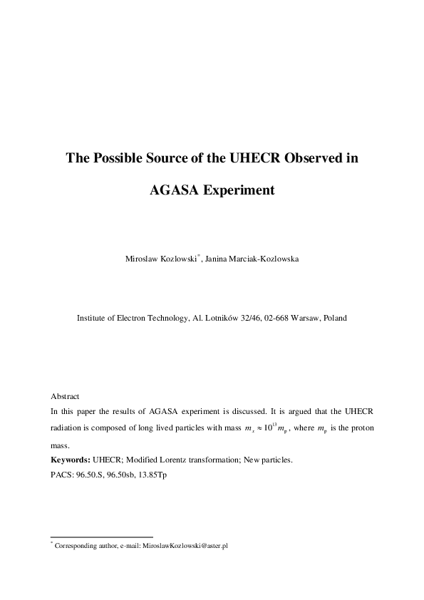 (PDF) The possible source of the UHECR observed in AGASA Experiment