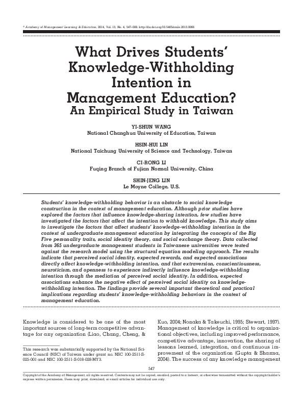 (PDF) What Drives Students' Knowledge-Withholding Intention in ...