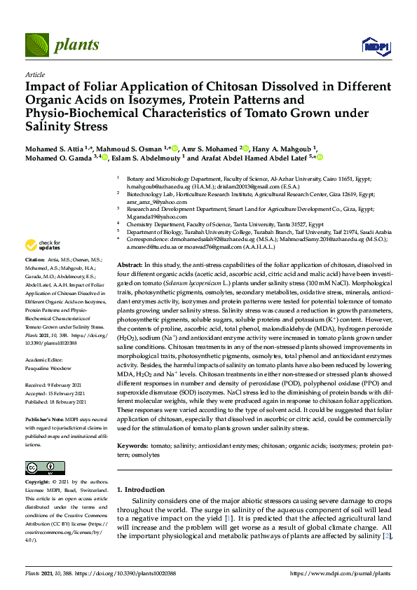 (PDF) Impact of Foliar Application of Chitosan Dissolved in Different ...