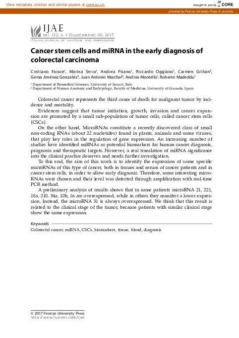 (PDF) Cancer stem cells and miRNA in the early diagnosis of colorectal ...