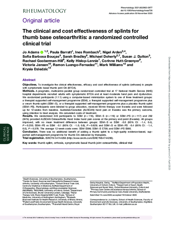 (PDF) The clinical and cost effectiveness of splints for thumb base ...