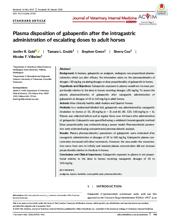 (PDF) Plasma disposition of gabapentin after the intragastric ...