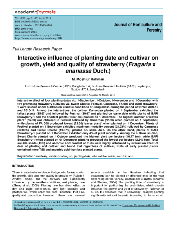 (PDF) Interactive influence of planting date and cultivar on growth ...