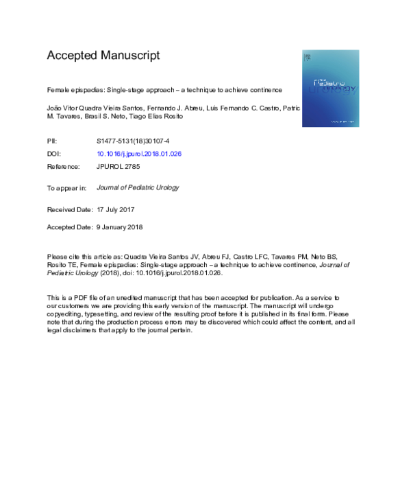 (PDF) Female epispadias: Single-stage approach - A technique to achieve ...