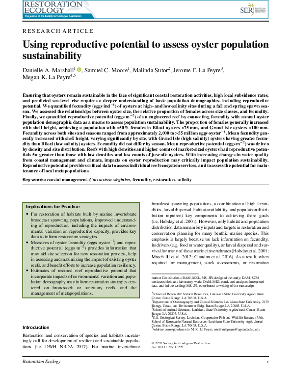 (PDF) Using reproductive potential to assess oyster population ...